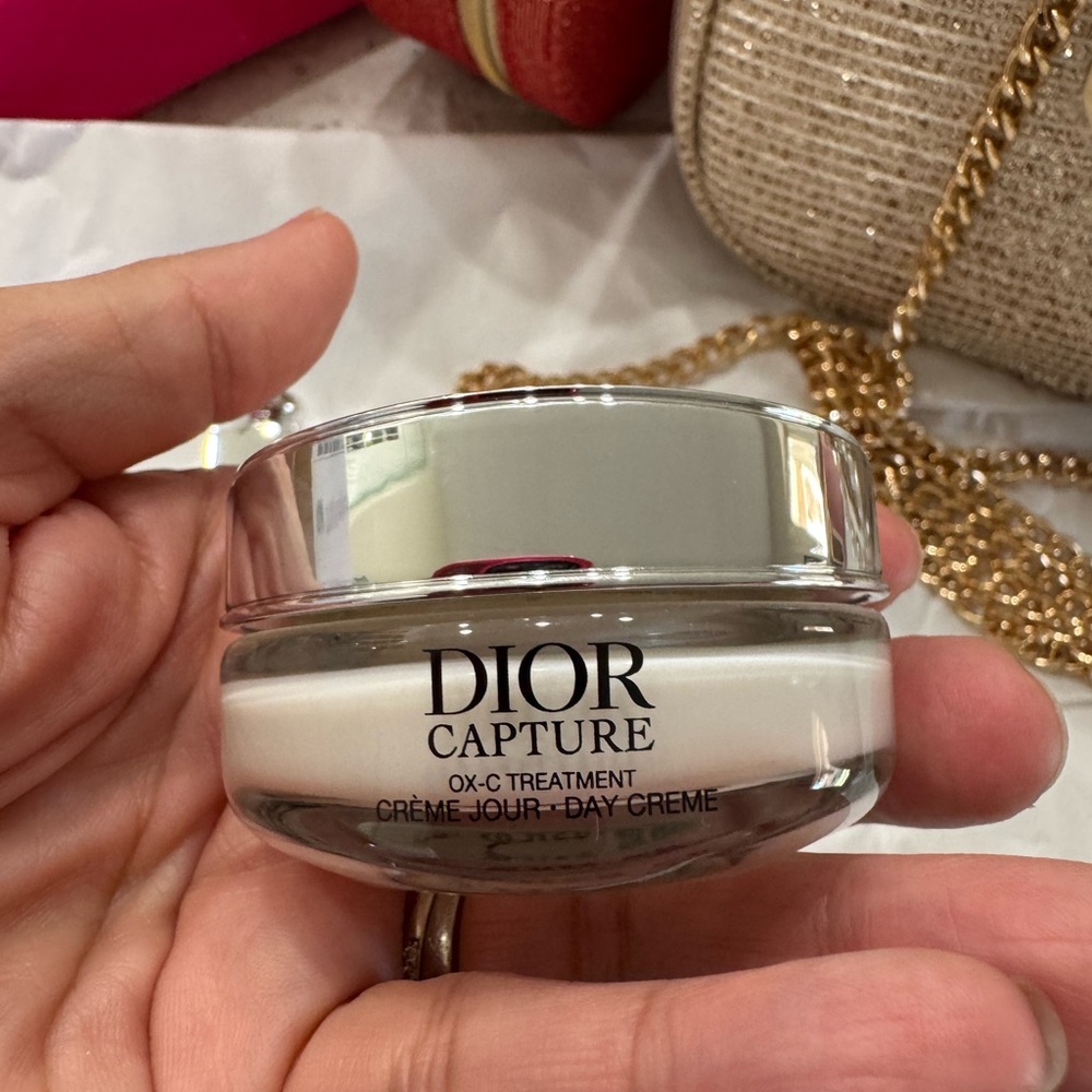 Custom Dior Gold Glitter Pouch Bag with gold strap + Dior Lip Set, Day Cream - Picture 5 of 11
